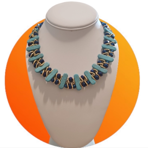 Boho Style Two Rows Crescent High - Quality Turquoise Crystal Necklace. - Picture 9 of 10